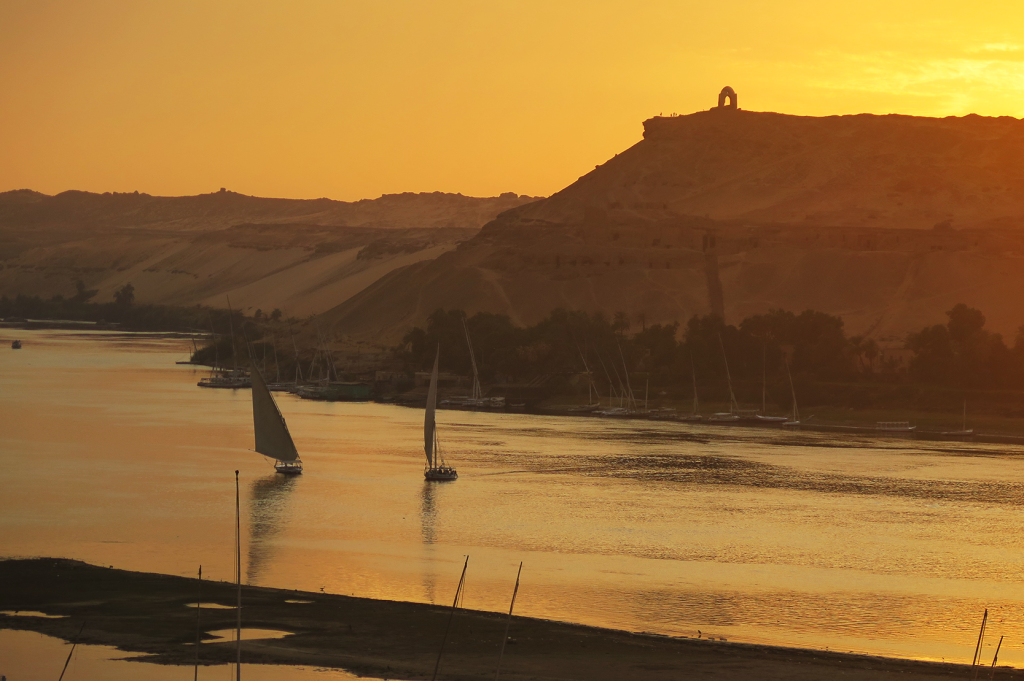 Sunset over the Nile in Aswan, Egypt